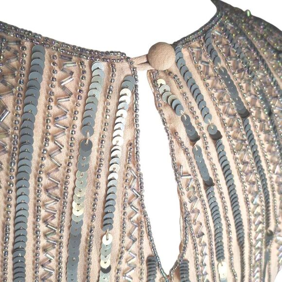 Parker Vintage Silk Beaded Sequin Shift Dress Small Fully Lined Nude Pink Gatsby - Picture 4 of 7